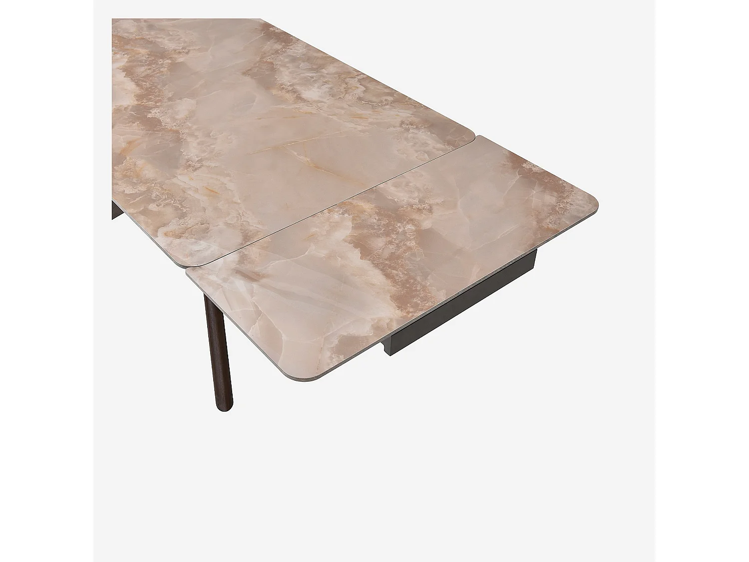 Habitat - Table rectangulaire extensible en céramique et bois massif finition noyer - Beige ambré - Misto