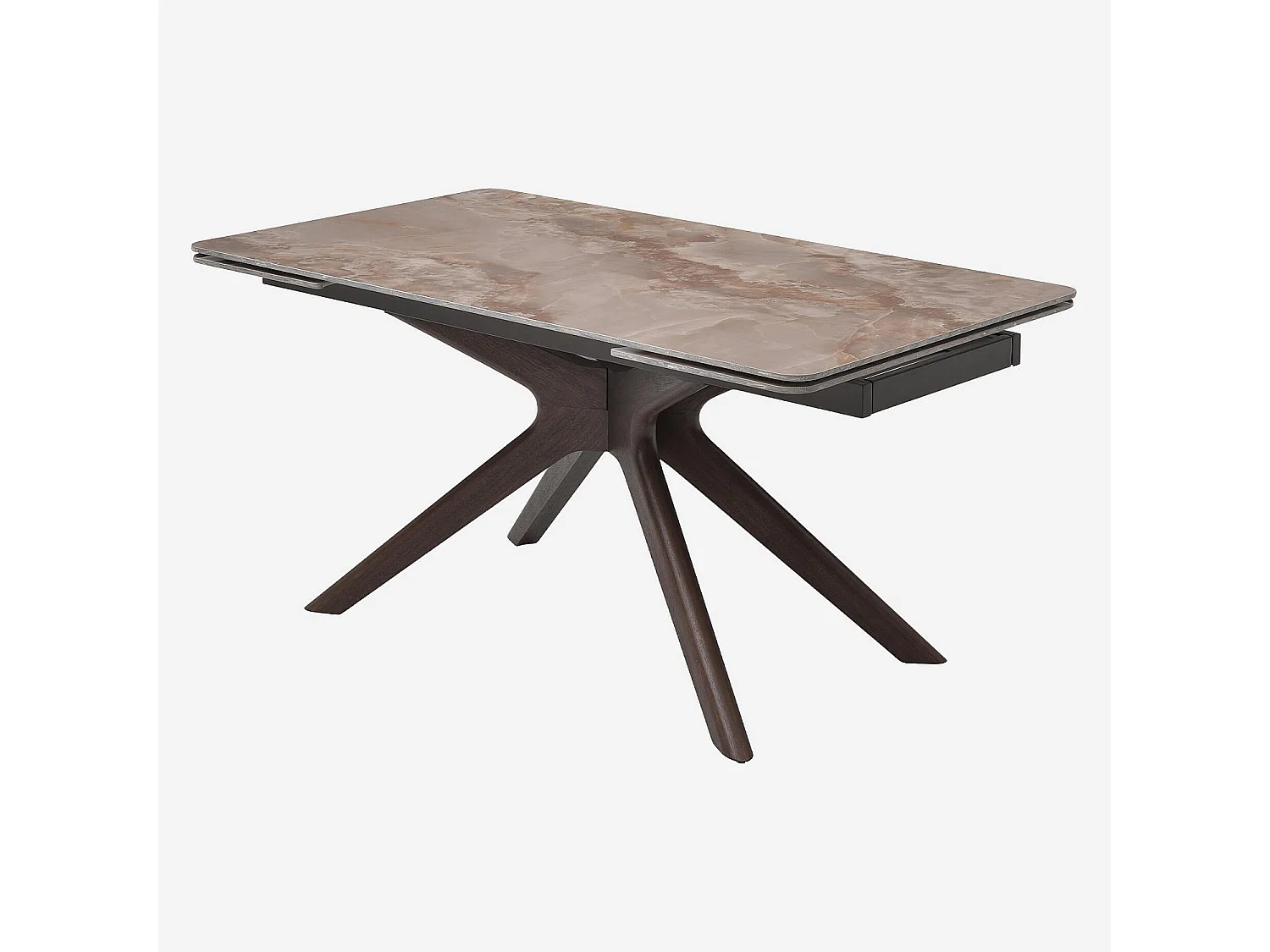 Habitat - Table rectangulaire extensible en céramique et bois massif finition noyer - Beige ambré - Misto