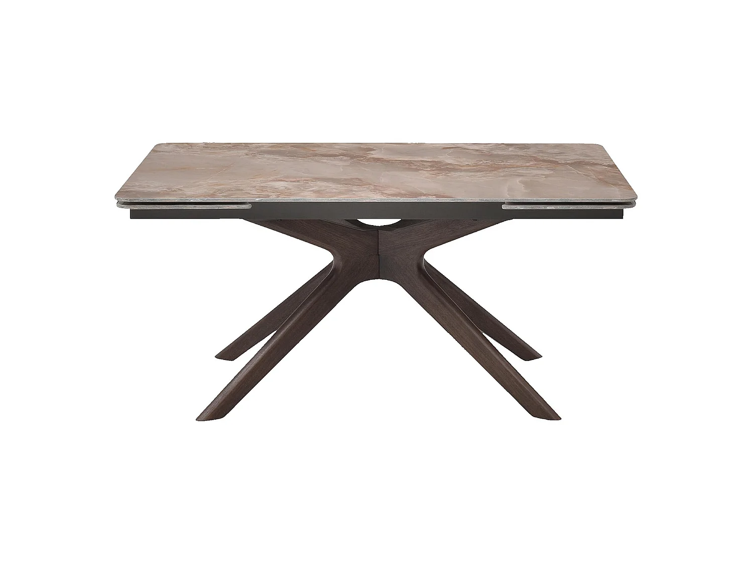 Habitat - Table à manger rectangulaire extensible en céramique et bois massif finition noyer - 6 à 10 couverts - Beige ambré - Misto