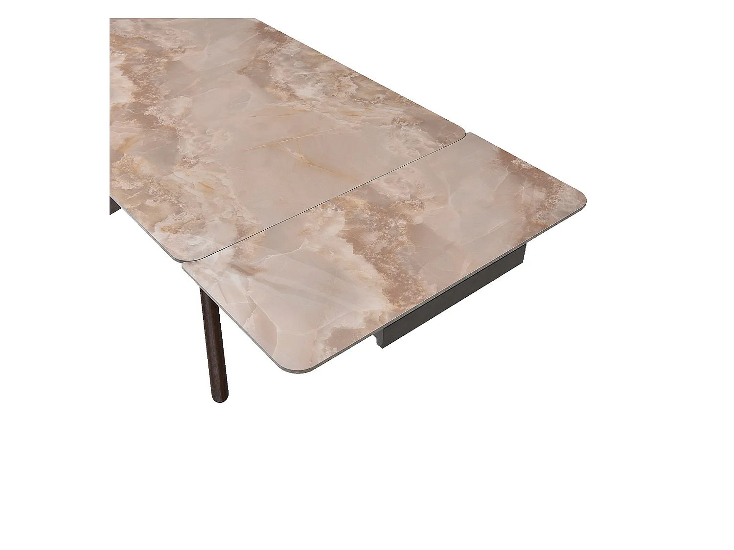 Habitat - Table à manger rectangulaire extensible en céramique et bois massif finition noyer - 6 à 10 couverts - Beige ambré - Misto