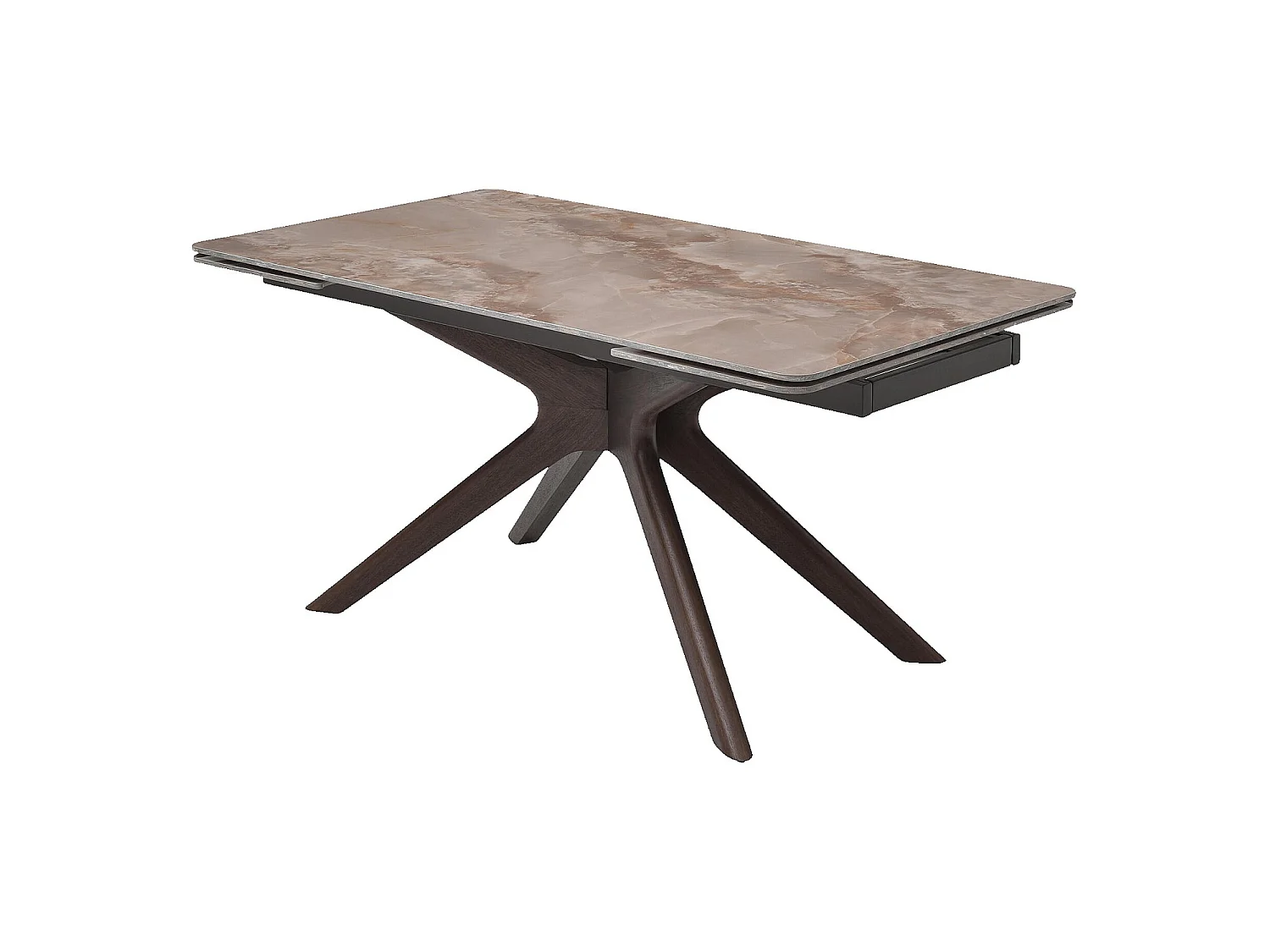 Habitat - Table à manger rectangulaire extensible en céramique et bois massif finition noyer - 6 à 10 couverts - Beige ambré - Misto