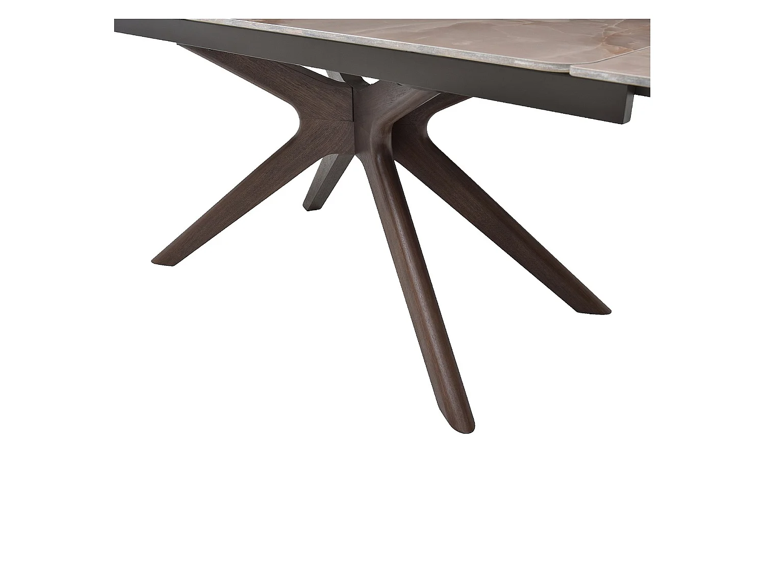 Habitat - Table à manger rectangulaire extensible en céramique et bois massif finition noyer - 6 à 10 couverts - Beige ambré - Misto