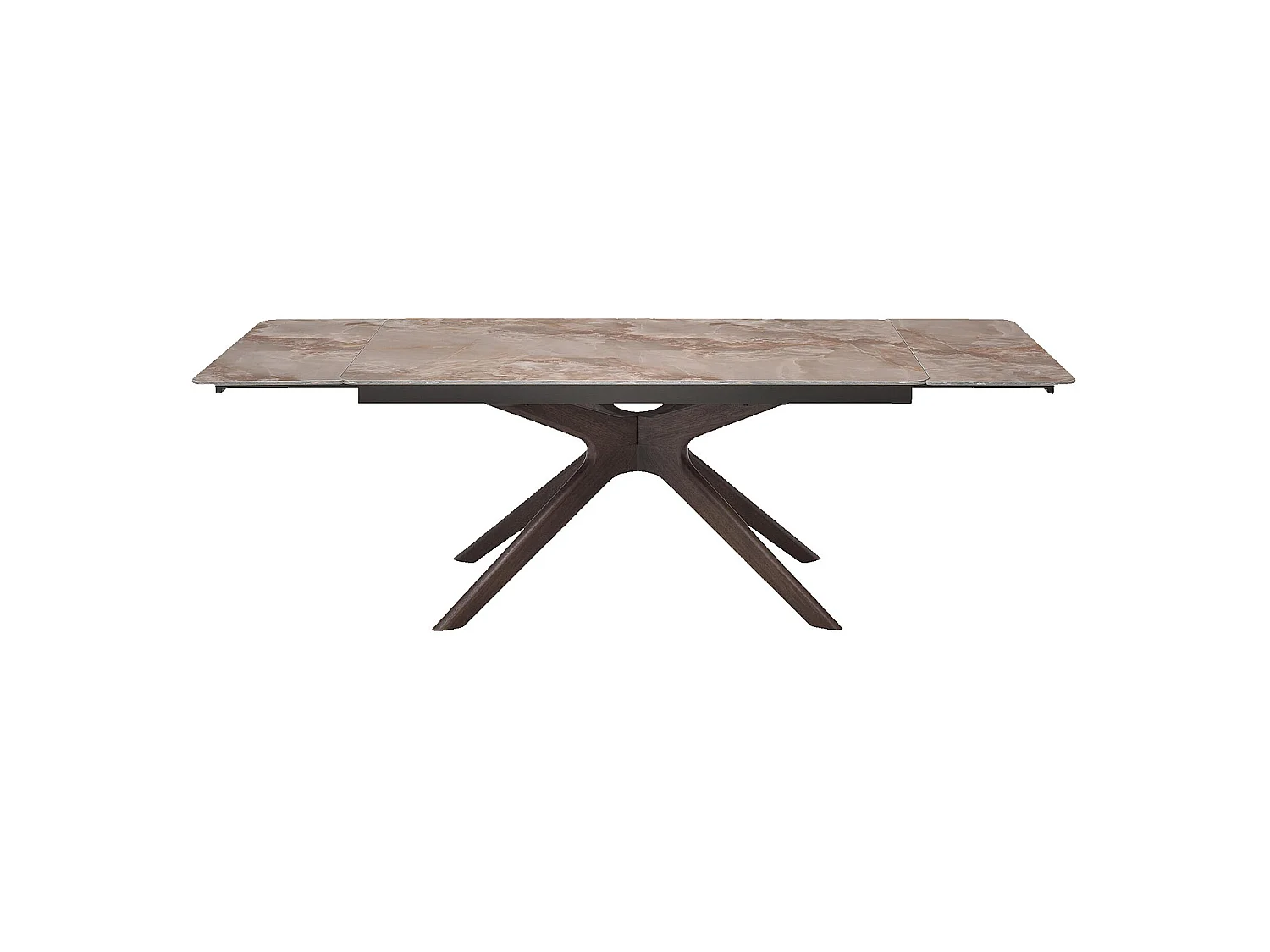 Habitat - Table à manger rectangulaire extensible en céramique et bois massif finition noyer - 6 à 10 couverts - Beige ambré - Misto