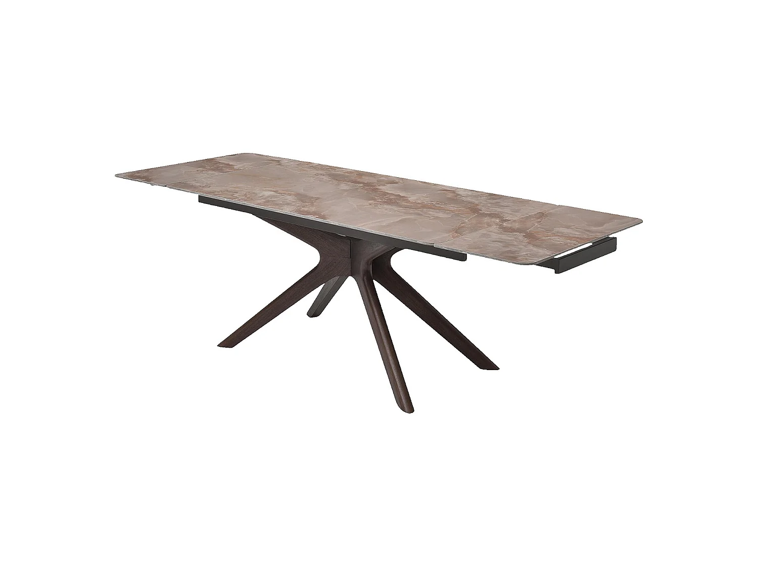 Habitat - Table à manger rectangulaire extensible en céramique et bois massif finition noyer - 6 à 10 couverts - Beige ambré - Misto