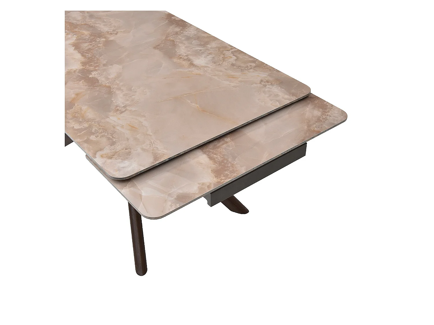 Habitat - Table à manger rectangulaire extensible en céramique et bois massif finition noyer - 6 à 10 couverts - Beige ambré - Misto