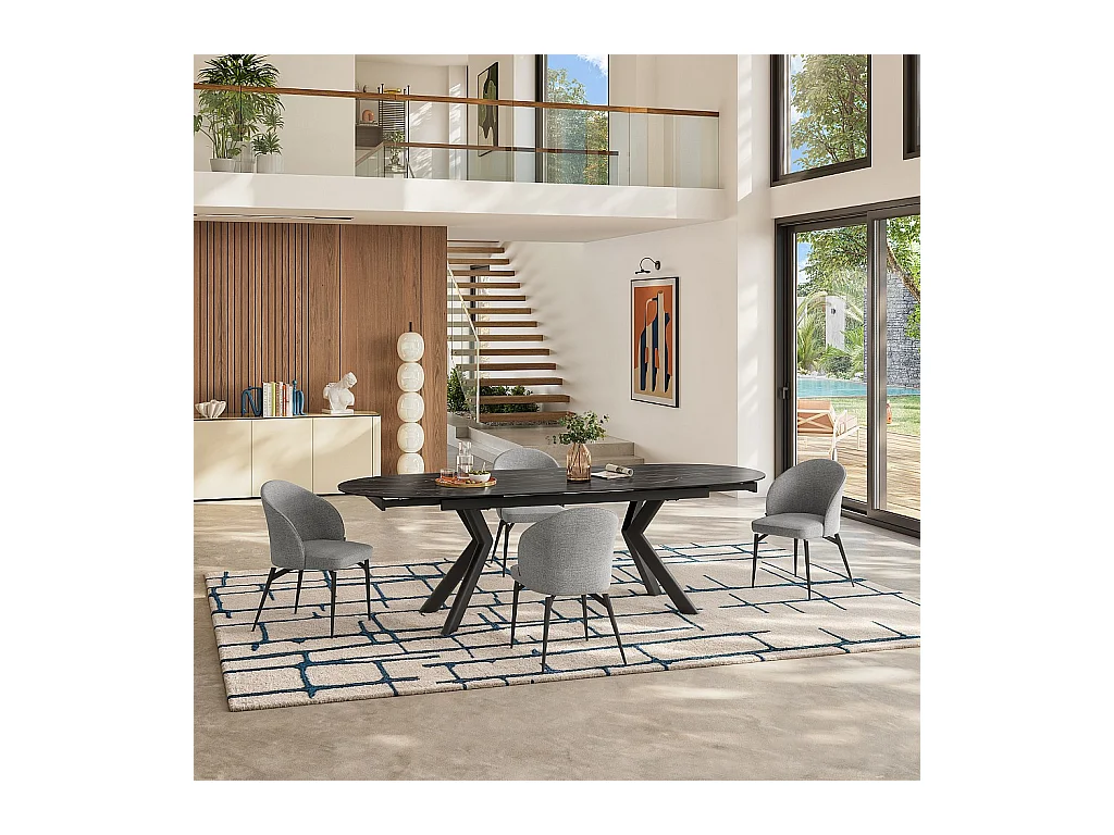 Habitat - Table ovale extensible en céramique - Noir mat - Ganty