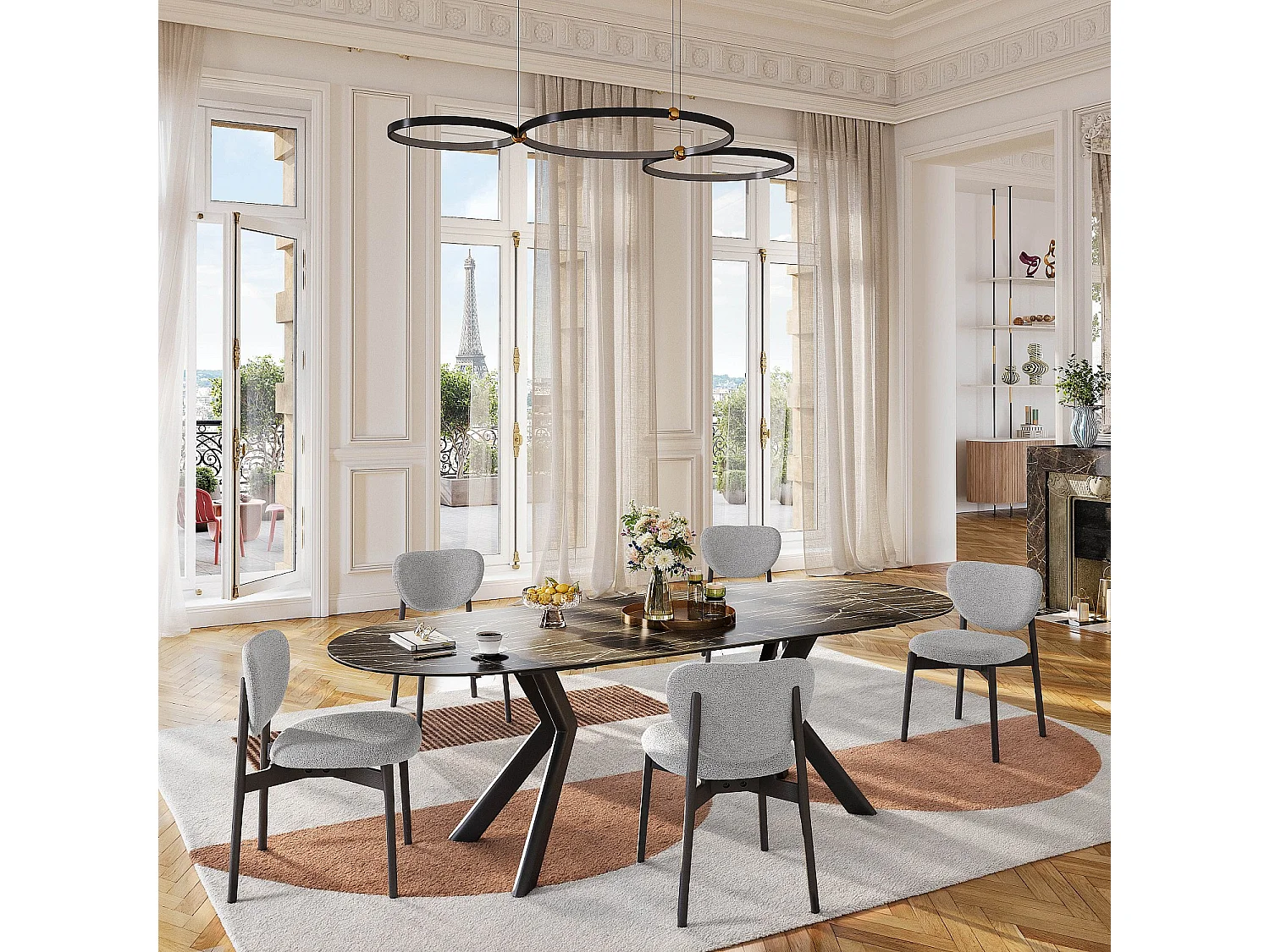 Habitat - Table ovale extensible en céramique - Noir mat - Ganty