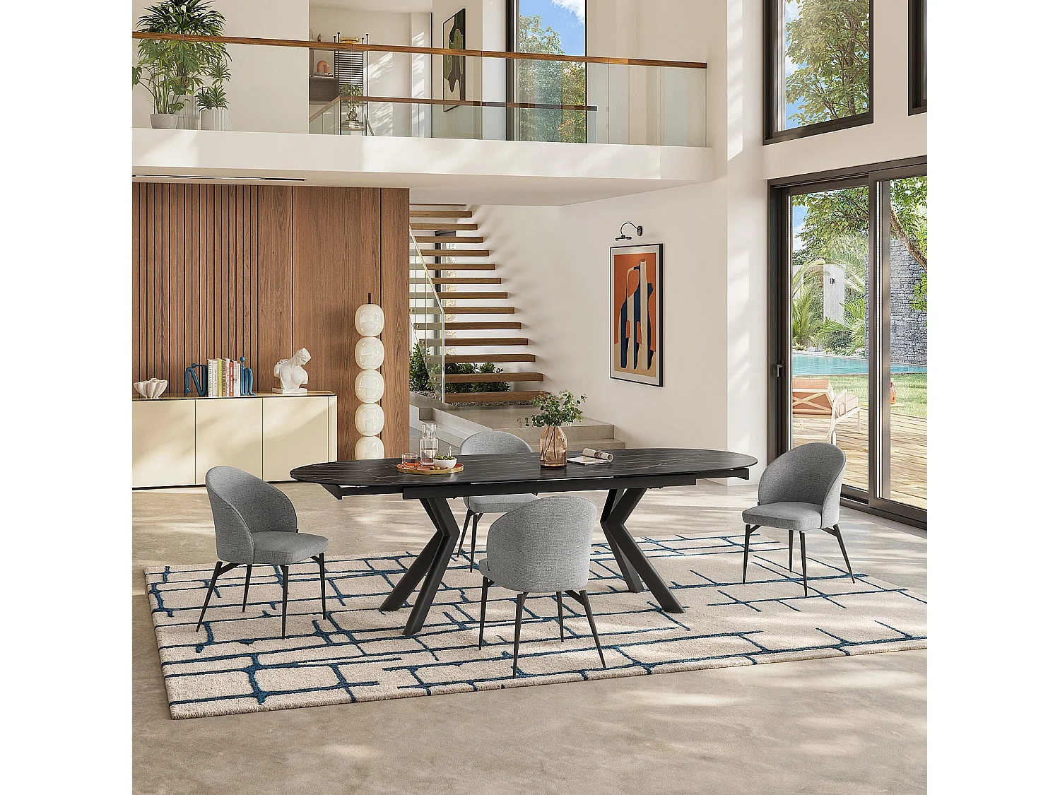 Habitat - Table ovale extensible en céramique - Noir mat - Ganty