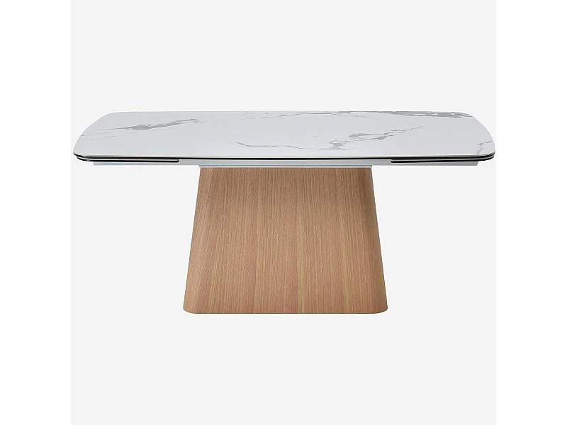 Habitat - Table rectangulaire extensible en céramique et pied finition chêne - Blanc - Linka