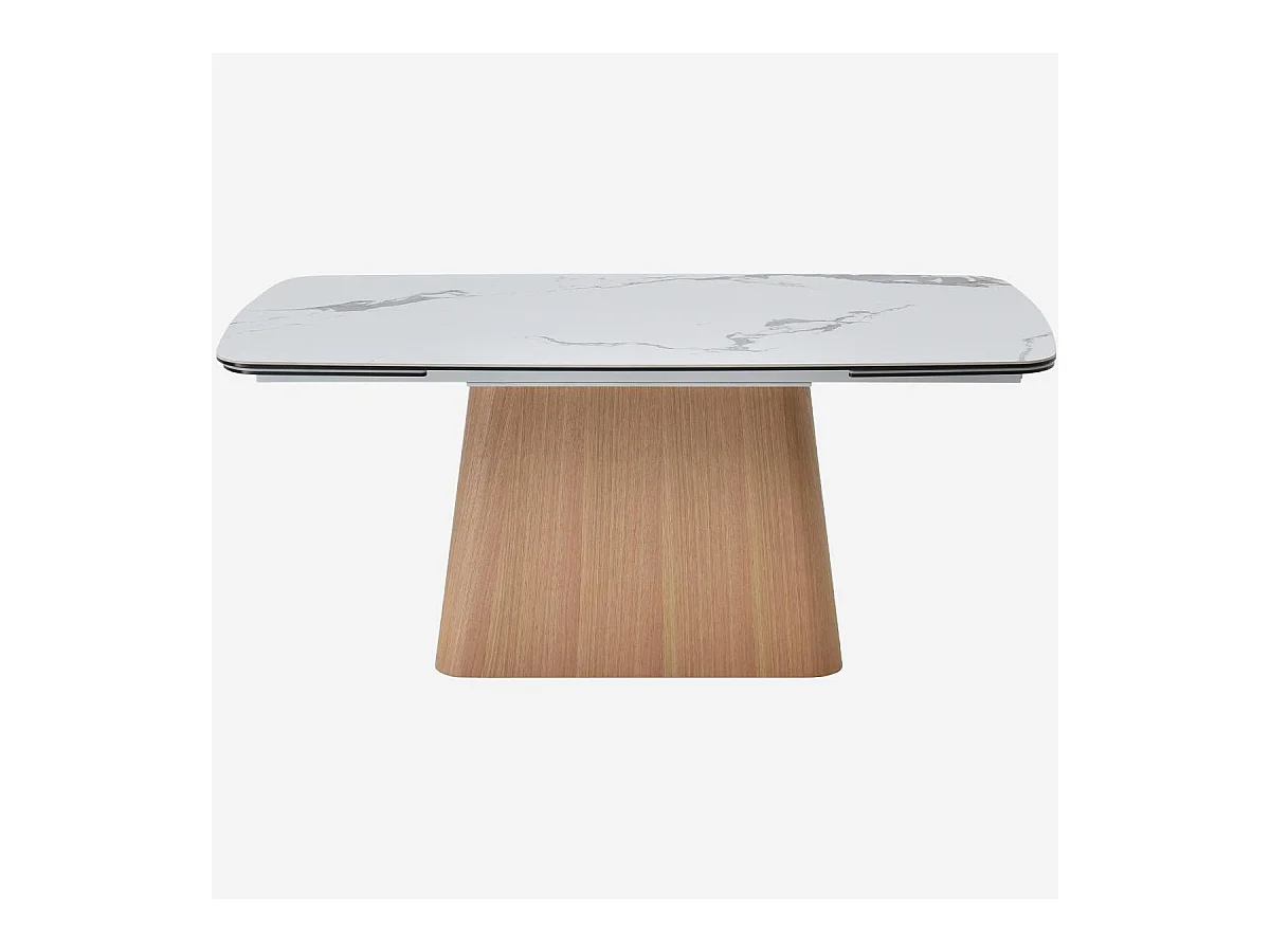 Habitat - Table rectangulaire extensible en céramique et pied finition chêne - Blanc - Linka