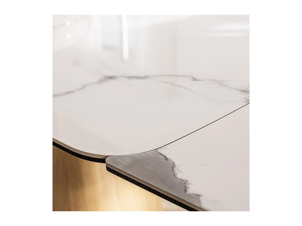 Habitat - Table rectangulaire extensible en céramique et pied finition chêne - Blanc - Linka