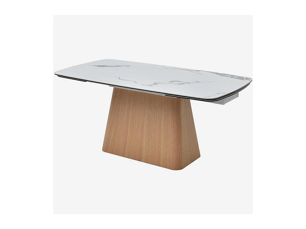 Habitat - Table rectangulaire extensible en céramique et pied finition chêne - Blanc - Linka