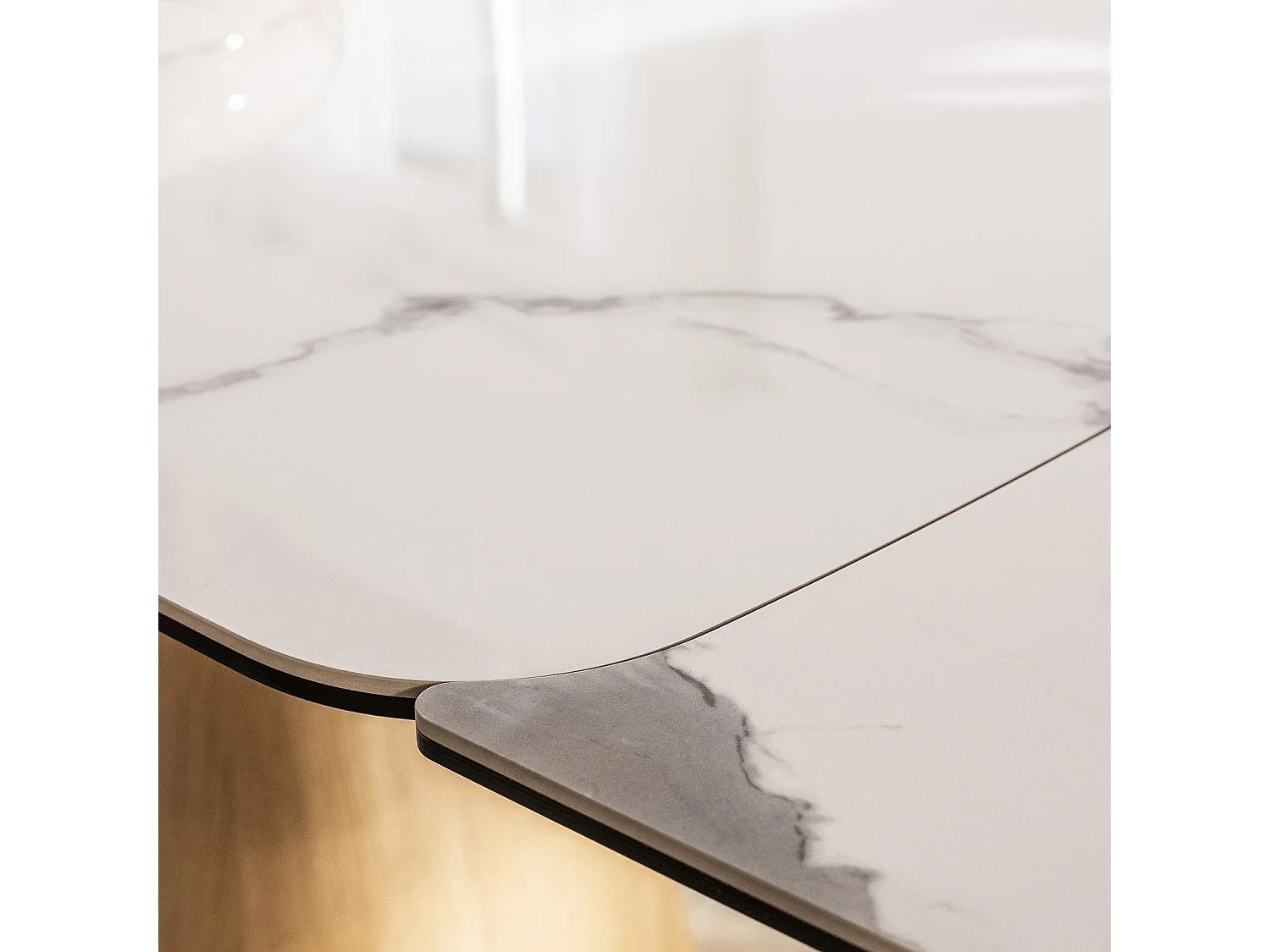 Habitat - Table rectangulaire extensible en céramique et pied finition chêne - Blanc - Linka