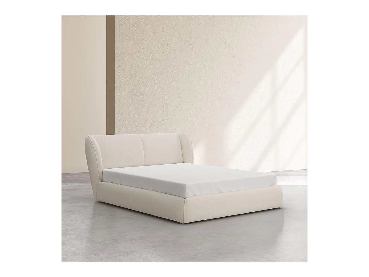 Habitat - Lit coffre 160 x 200 cm en tissu bouclette courte - Beige meringue - Malo