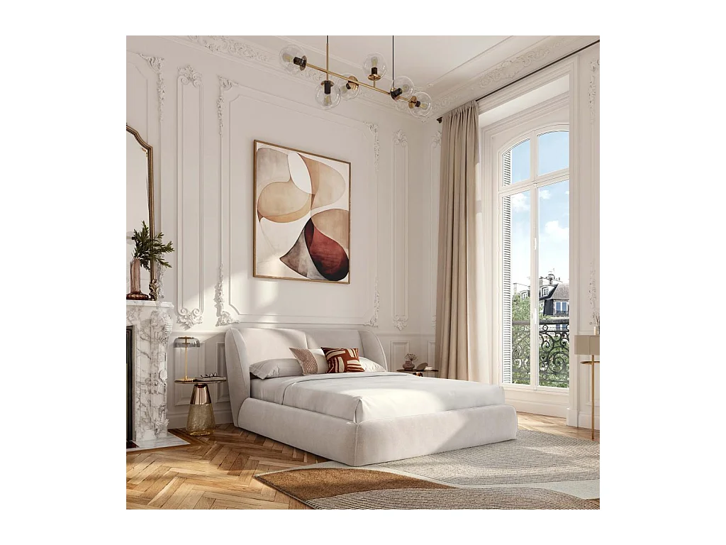 Habitat - Lit coffre 160 x 200 cm en tissu bouclette courte - Beige meringue - Malo