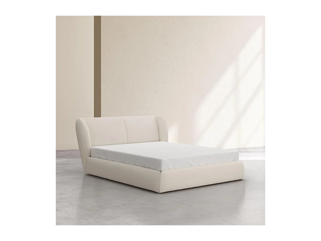 Habitat - Lit coffre 160 x 200 cm en tissu bouclette courte - Beige meringue - Malo