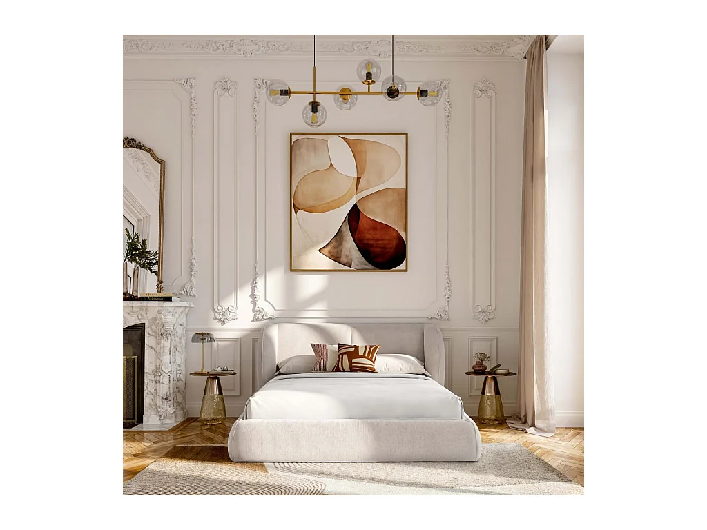 Habitat - Lit coffre 160 x 200 cm en tissu bouclette courte - Beige meringue - Malo