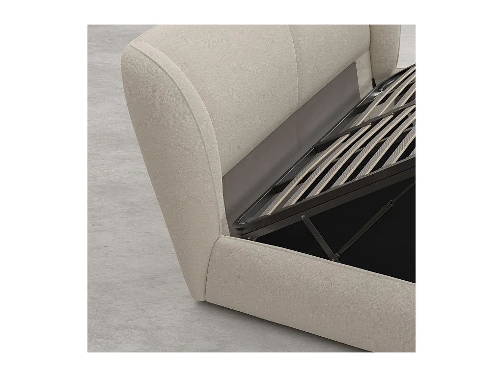 Habitat - Lit coffre 160 x 200 cm en tissu bouclette courte - Beige meringue - Malo