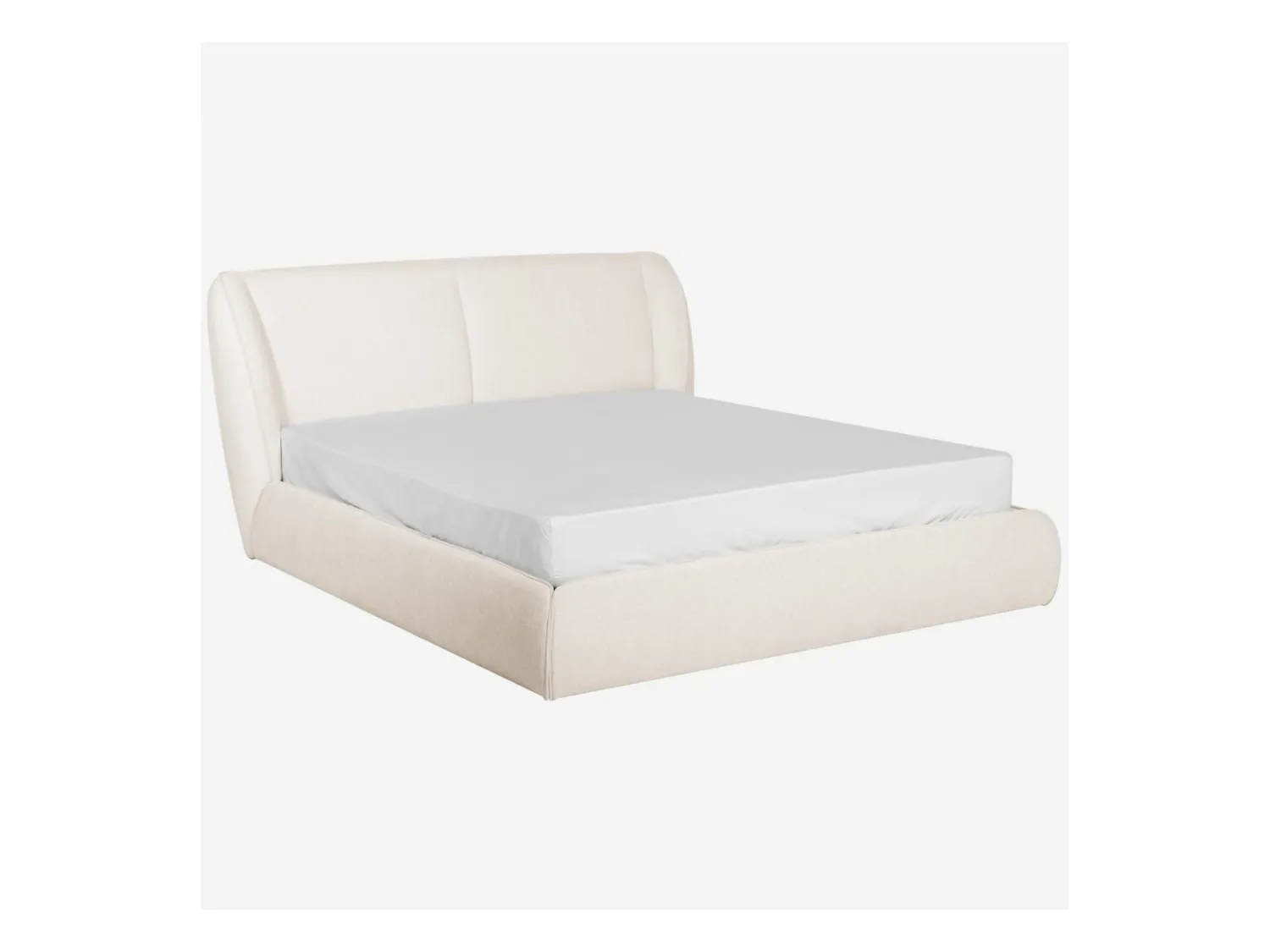 Habitat - Lit coffre 160 x 200 cm en tissu bouclette courte - Beige meringue - Malo