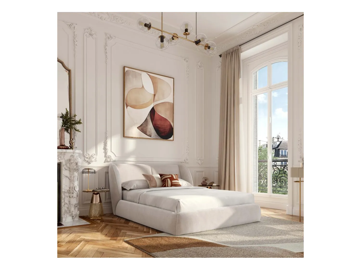 Habitat - Lit coffre 160 x 200 cm en tissu bouclette courte - Beige meringue - Malo