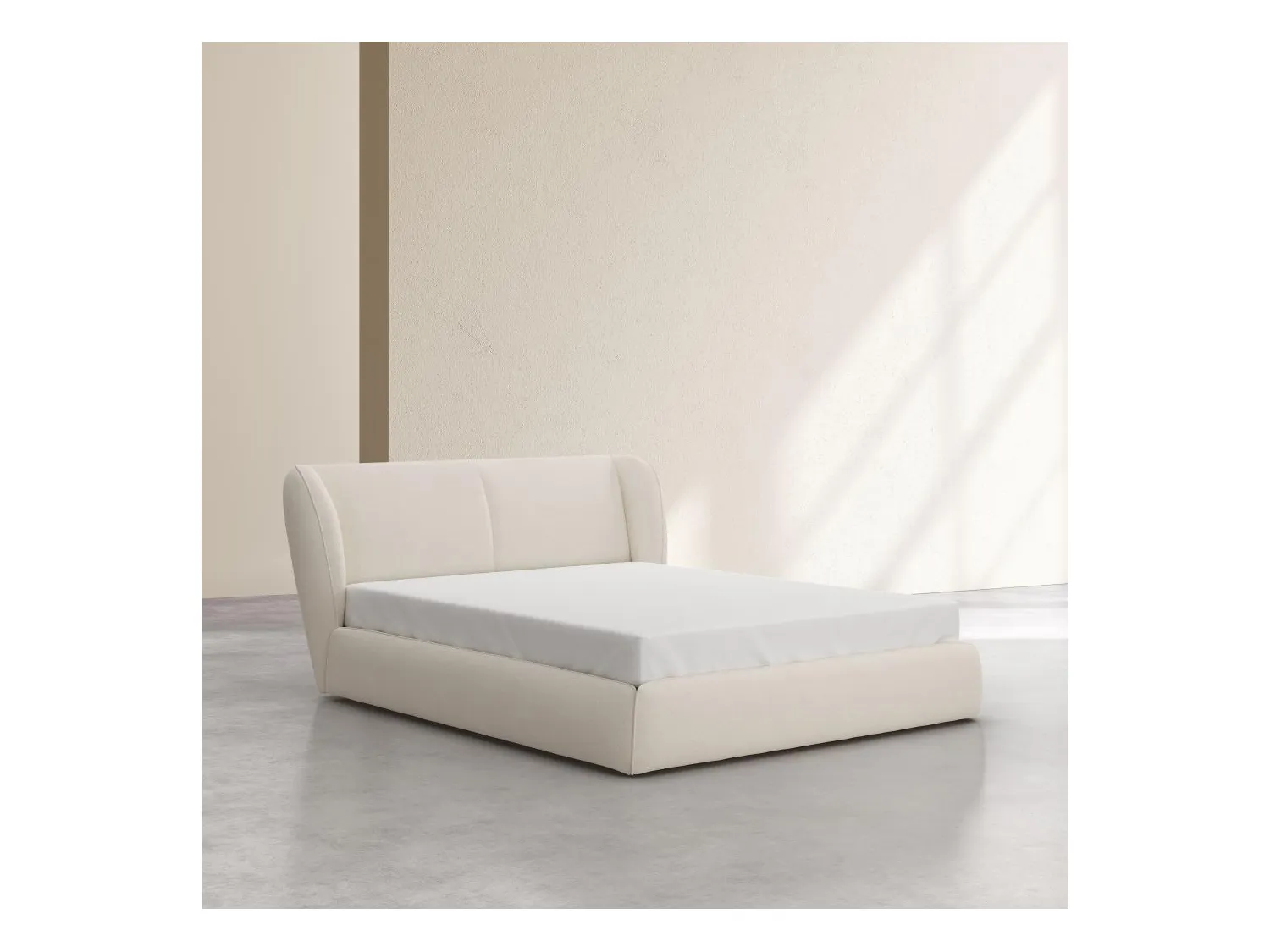 Habitat - Lit coffre 160 x 200 cm en tissu bouclette courte - Beige meringue - Malo