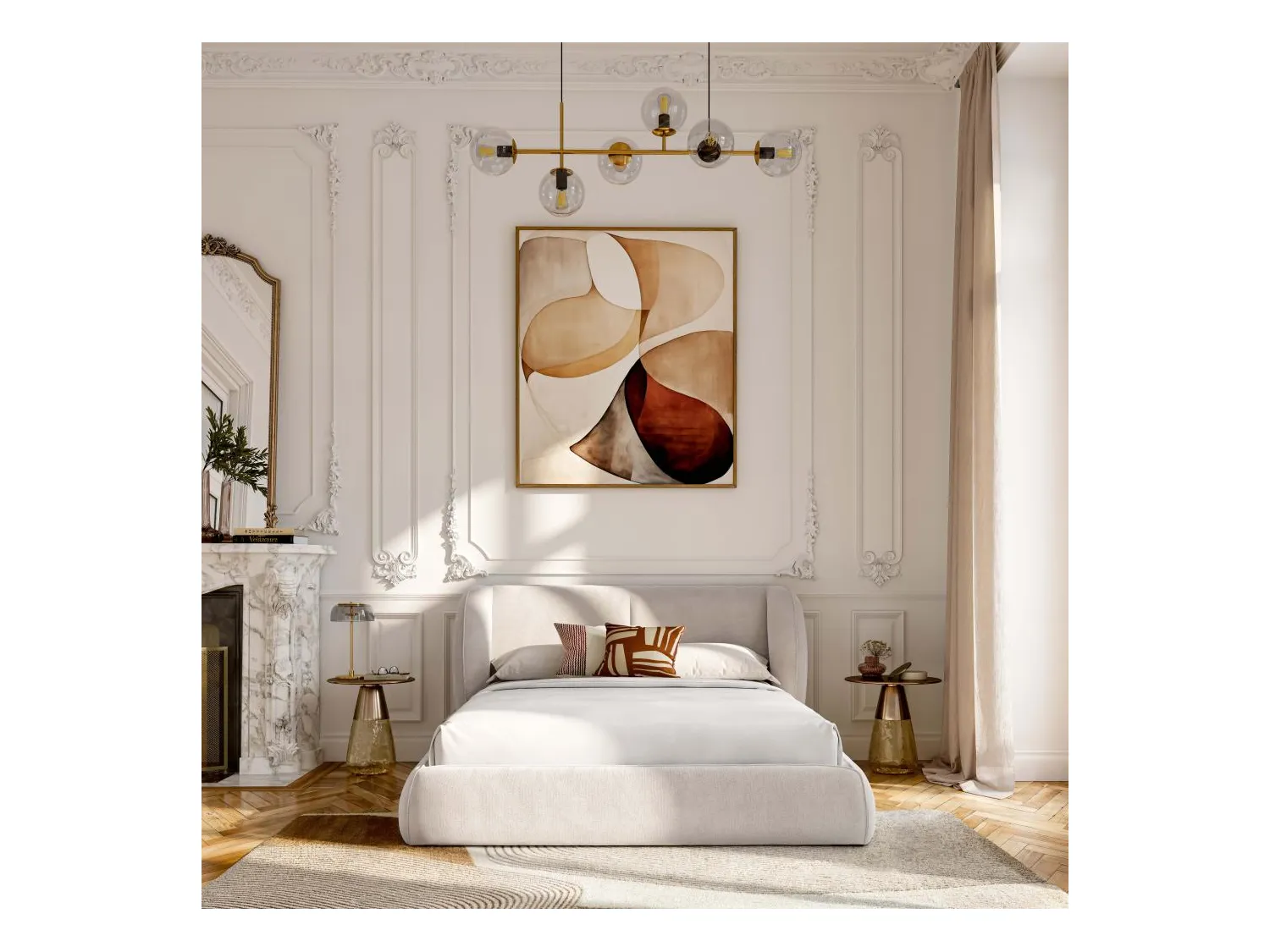 Habitat - Lit coffre 160 x 200 cm en tissu bouclette courte - Beige meringue - Malo