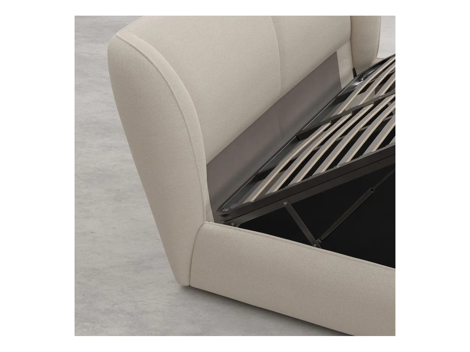 Habitat - Lit coffre 160 x 200 cm en tissu bouclette courte - Beige meringue - Malo