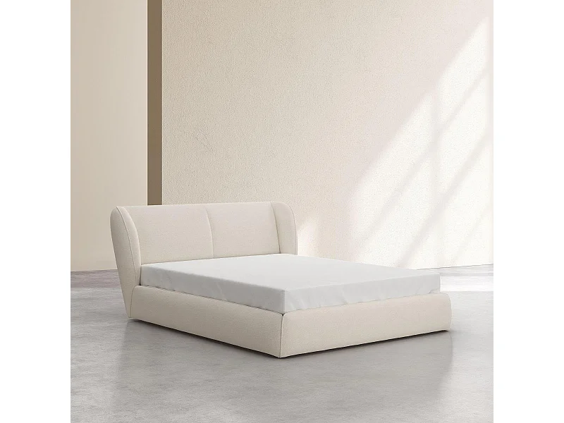 Habitat - Lit coffre 160 x 200 cm en tissu bouclette courte - Beige meringue - Malo