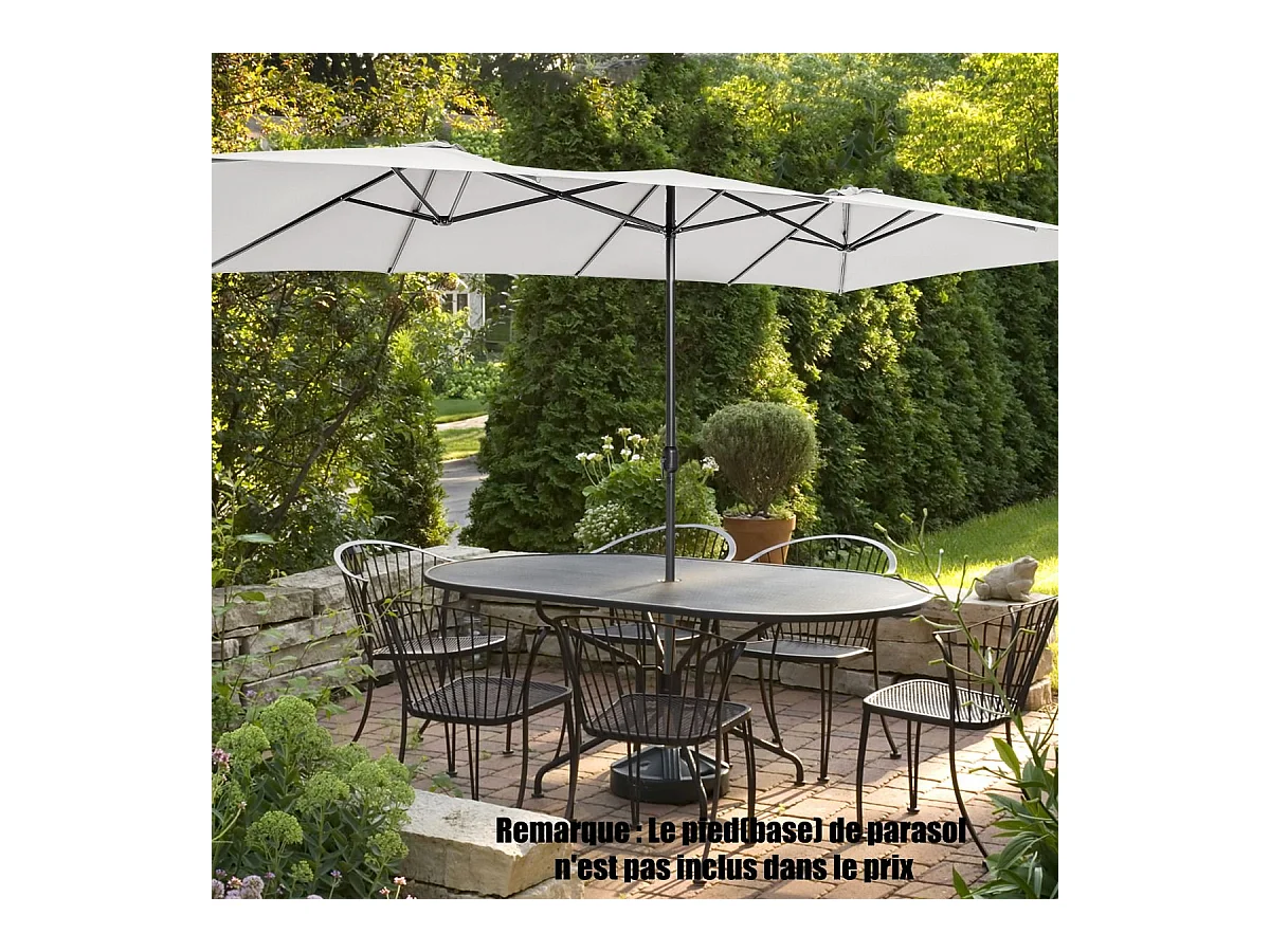 Parasol de Jardin Double XXL 426 x 265cm Poignée à Manivelle,Sommet Ventilé Polyester Structure Métallique à 10 Côtes (Beige)