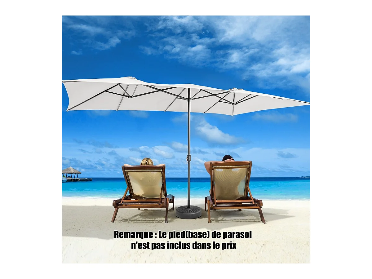 Parasol de Jardin Double XXL 426 x 265cm Poignée à Manivelle,Sommet Ventilé Polyester Structure Métallique à 10 Côtes (Beige)