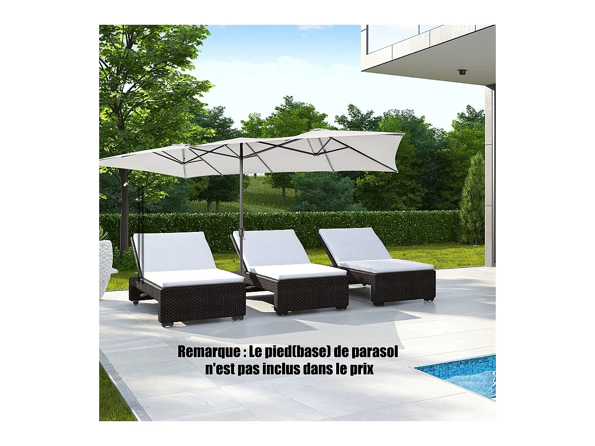 Parasol de Jardin Double XXL 426 x 265cm Poignée à Manivelle,Sommet Ventilé Polyester Structure Métallique à 10 Côtes (Beige)