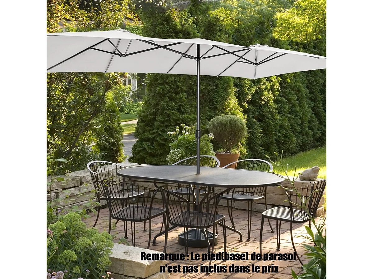 Parasol de Jardin Double XXL 426 x 265cm Poignée à Manivelle,Sommet Ventilé Polyester Structure Métallique à 10 Côtes （Beige)