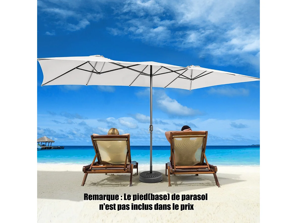 Parasol de Jardin Double XXL 426 x 265cm Poignée à Manivelle,Sommet Ventilé Polyester Structure Métallique à 10 Côtes （Beige)