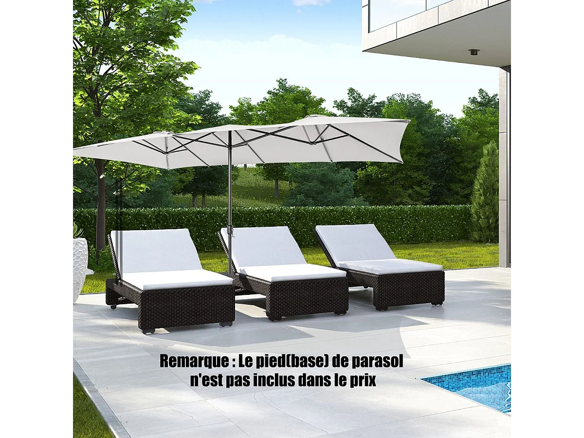 Parasol de Jardin Double XXL 426 x 265cm Poignée à Manivelle,Sommet Ventilé Polyester Structure Métallique à 10 Côtes （Beige)