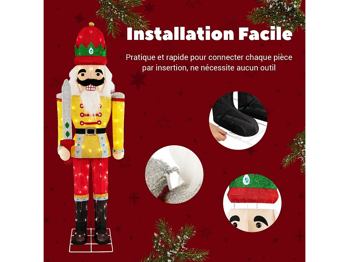 Soldat casse-noisette illuminé 166cm, avec métal base 100 lumières led chaudes