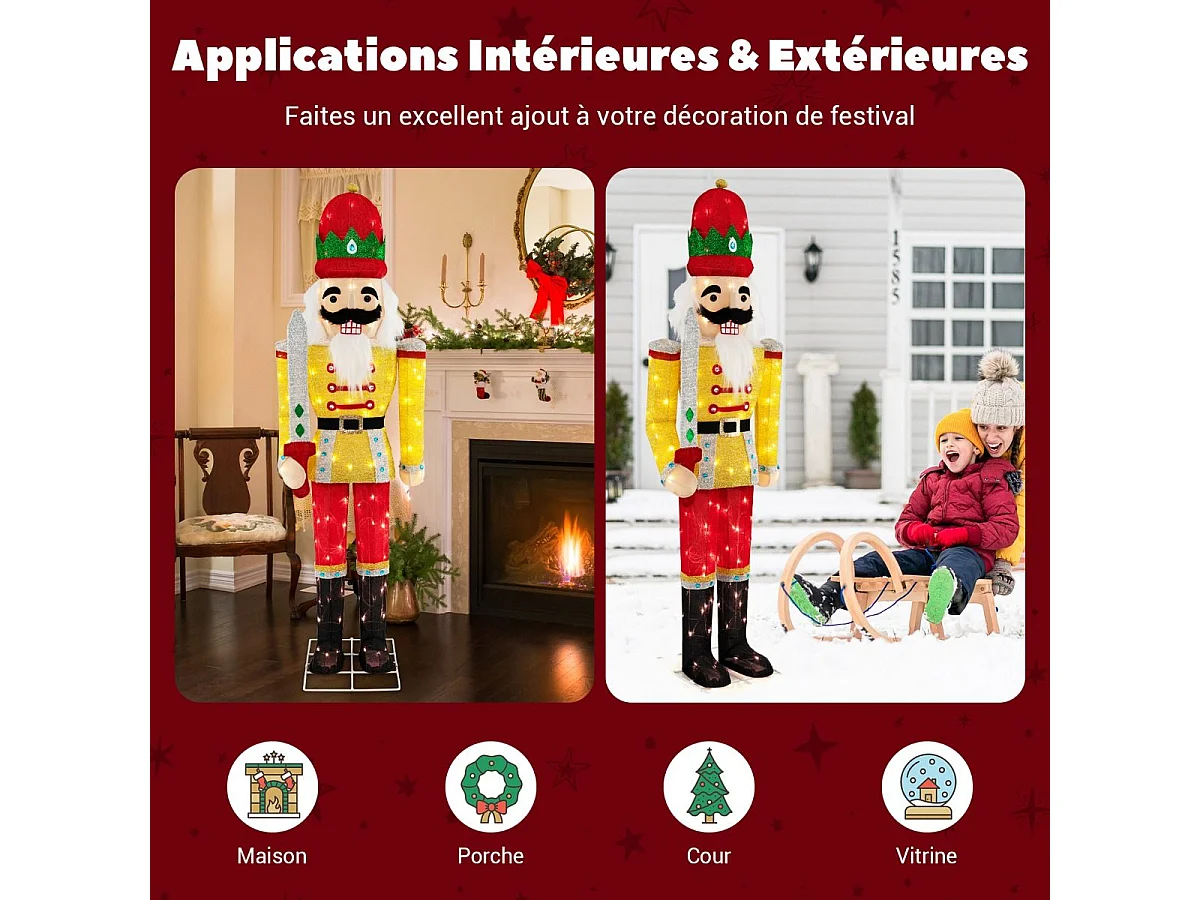 Soldat casse-noisette illuminé 166cm, avec métal base 100 lumières led chaudes