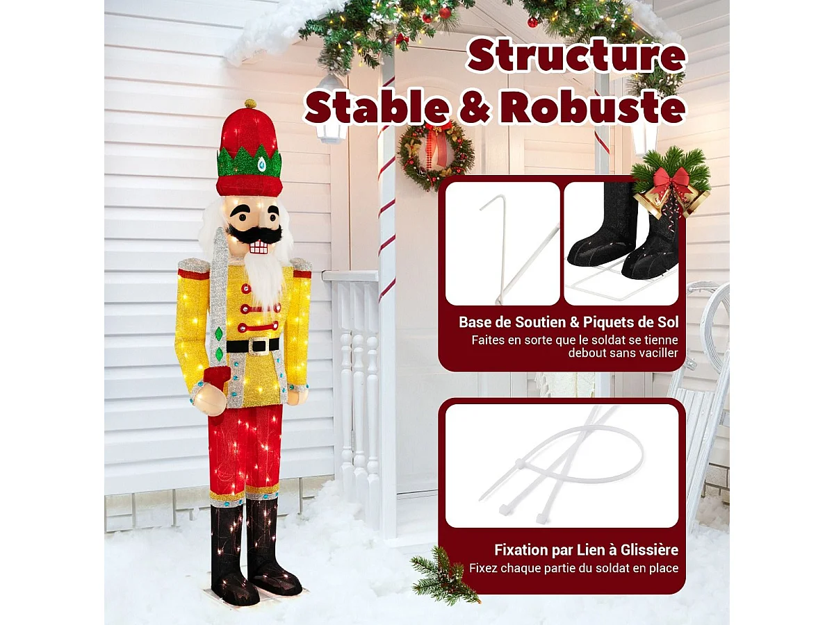 Soldat casse-noisette illuminé 166cm, avec métal base 100 lumières led chaudes