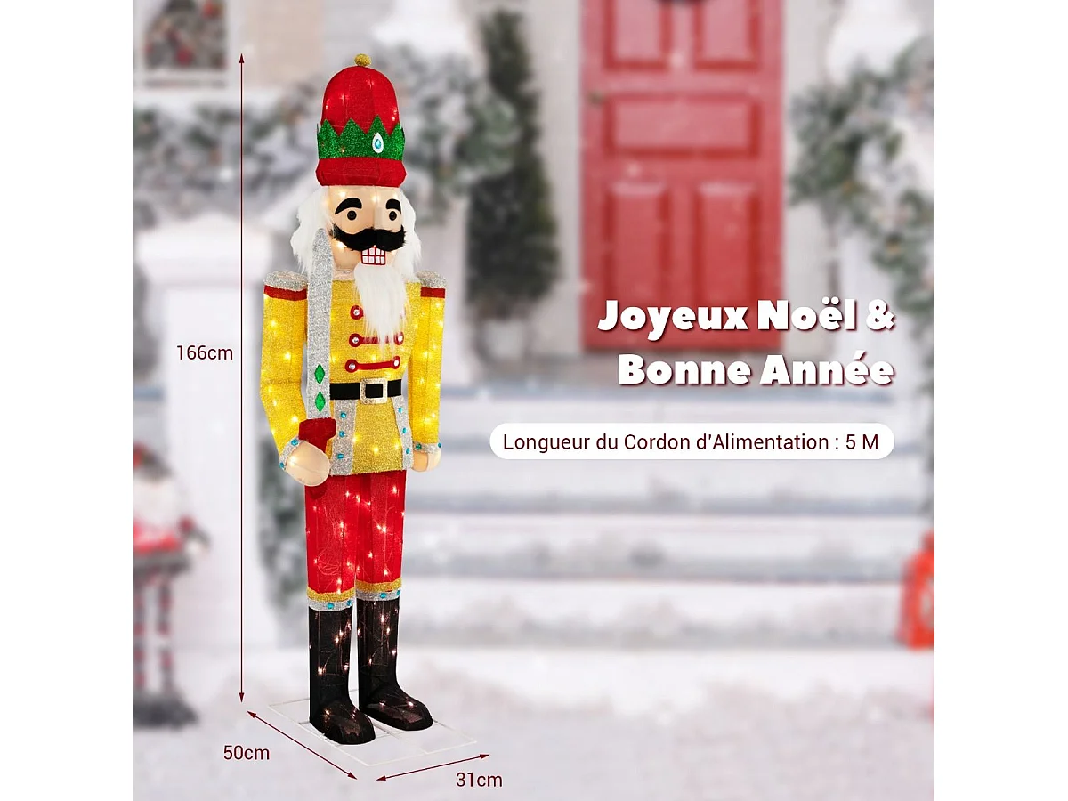 Soldat casse-noisette illuminé 166cm, avec métal base 100 lumières led chaudes