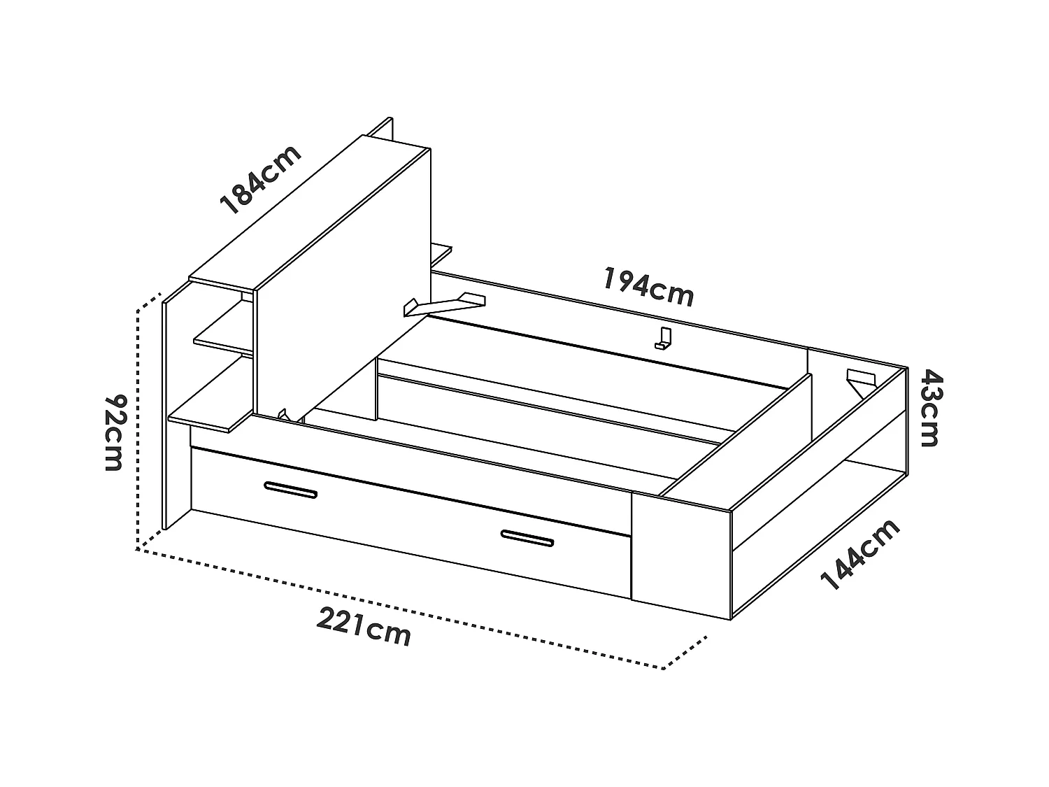 Bett mit Stauraum + Lattenrost - 140 x 190 cm - Holzfarben & Weiß - KEROSIA