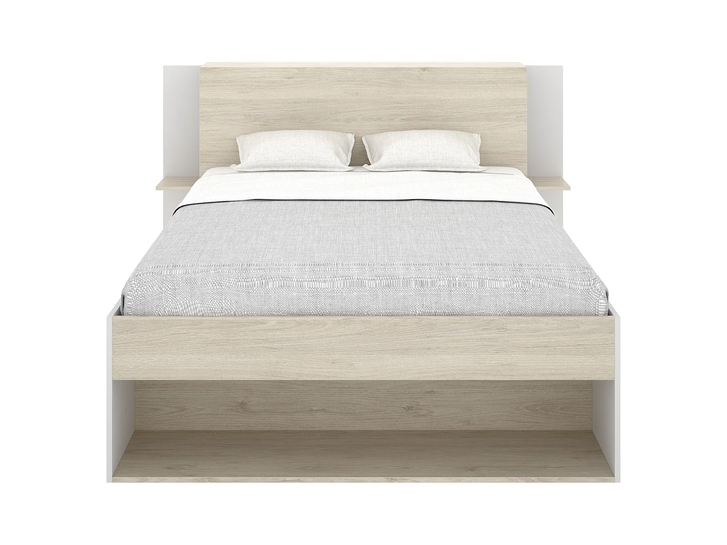 Bett mit Stauraum + Lattenrost + Matratze - 140 x 190 cm - Holzfarben & Weiß - KEROSIA