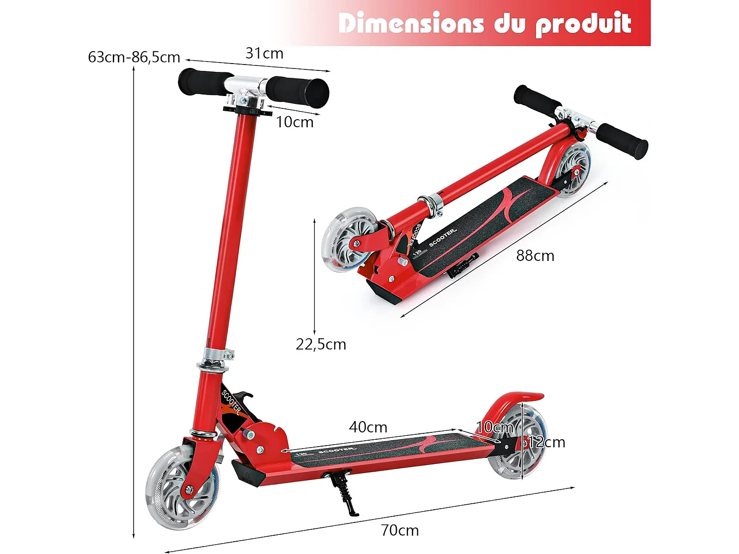 Trottinette enfant 2 roues patinette enfant pliable scooter enfant