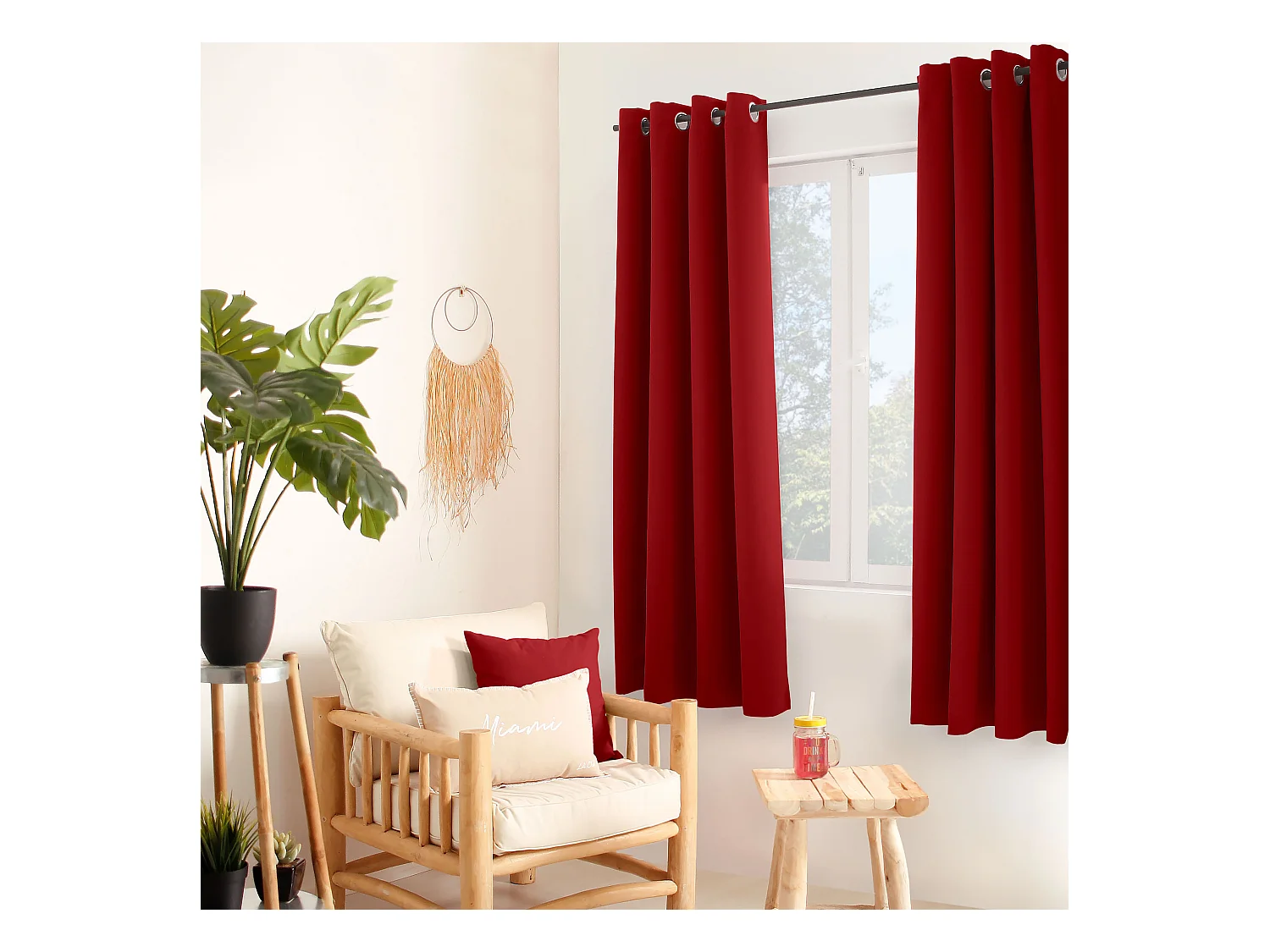 Set van 2 verduisterende gordijnen met zeilringen, rood, 140x180cm, 100% polyester, Reglisse collectie