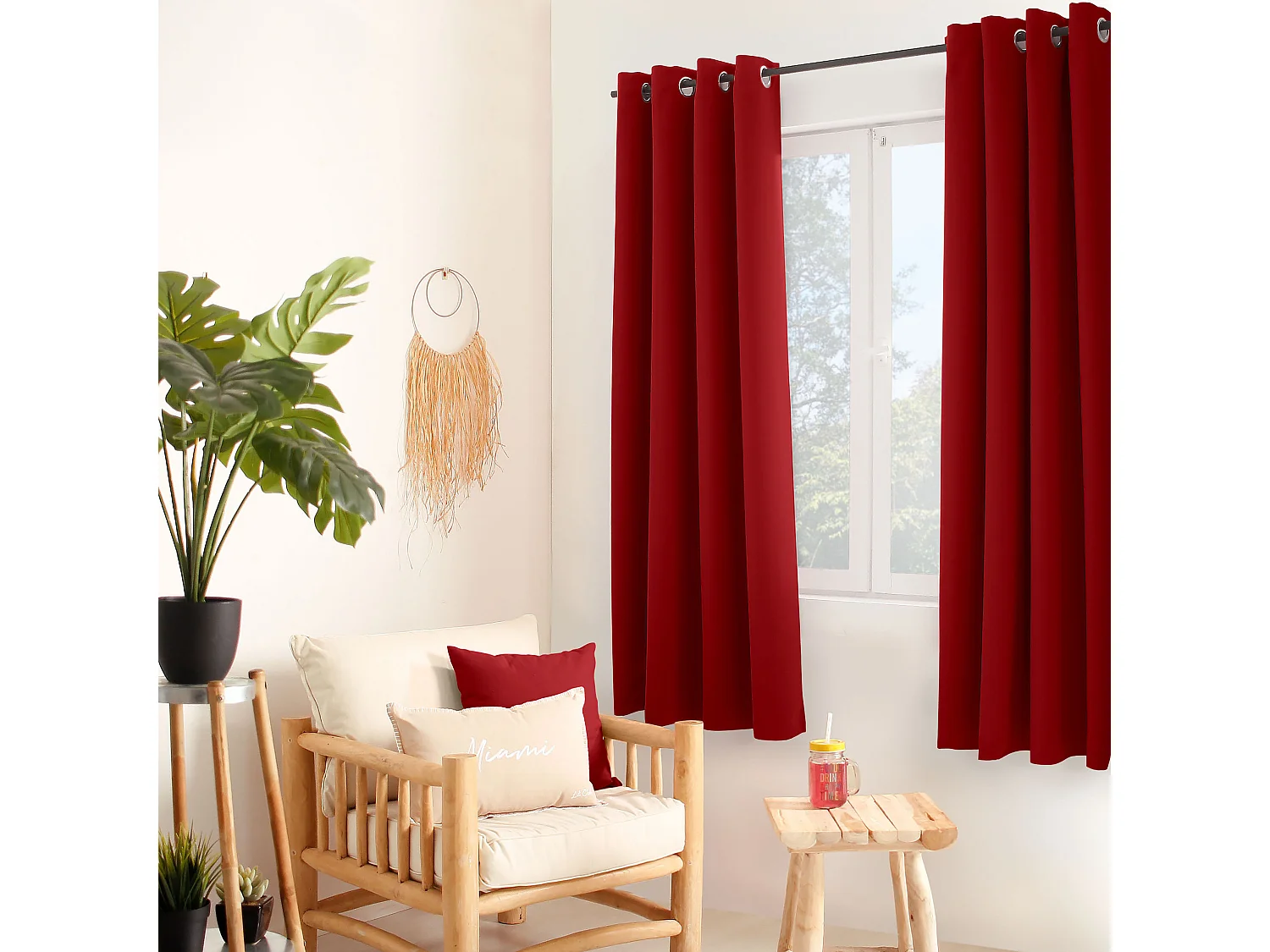 Set van 2 verduisterende gordijnen met zeilringen, rood, 140x180cm, 100% polyester, Reglisse collectie