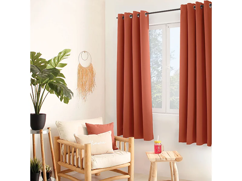 Lot de 2 rideaux thermique avec oeillets, terre cuite, 135x180cm, 100% polyester, collection Glacier