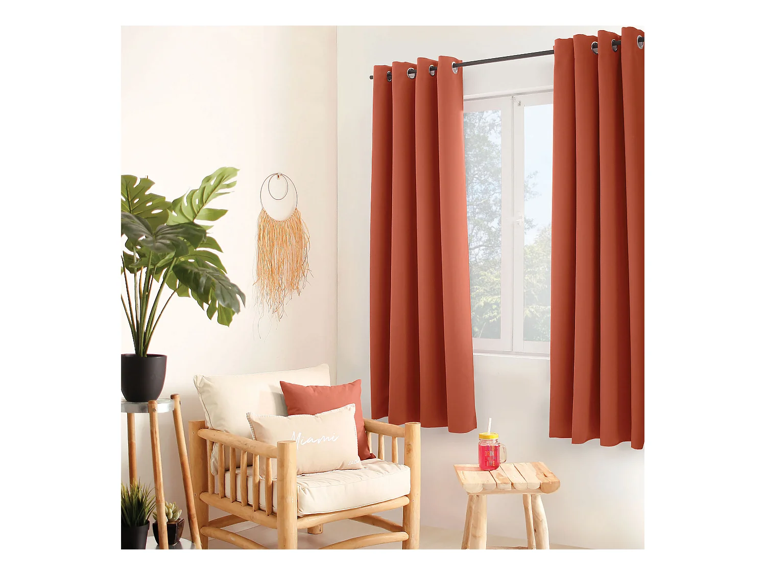 Lot de 2 rideaux thermique avec oeillets, terre cuite, 135x180cm, 100% polyester, collection Glacier