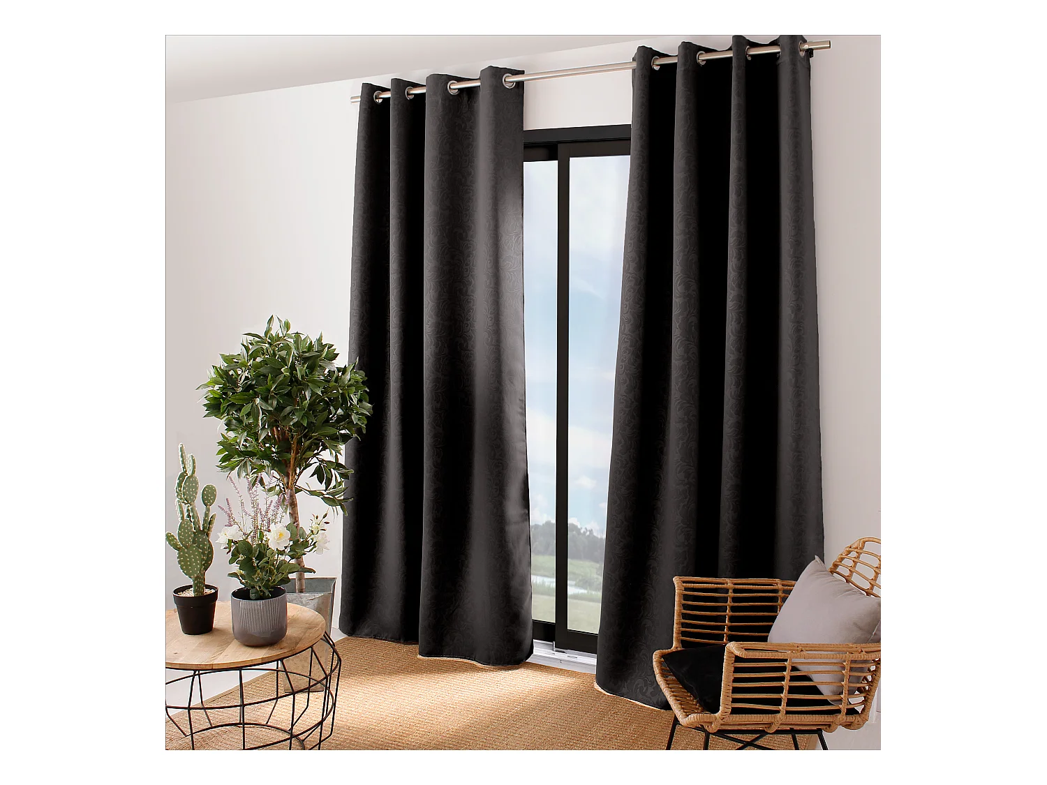 Lot de 2 rideaux occultants avec oeillets, 140x240cm, noir, collection Arabesque