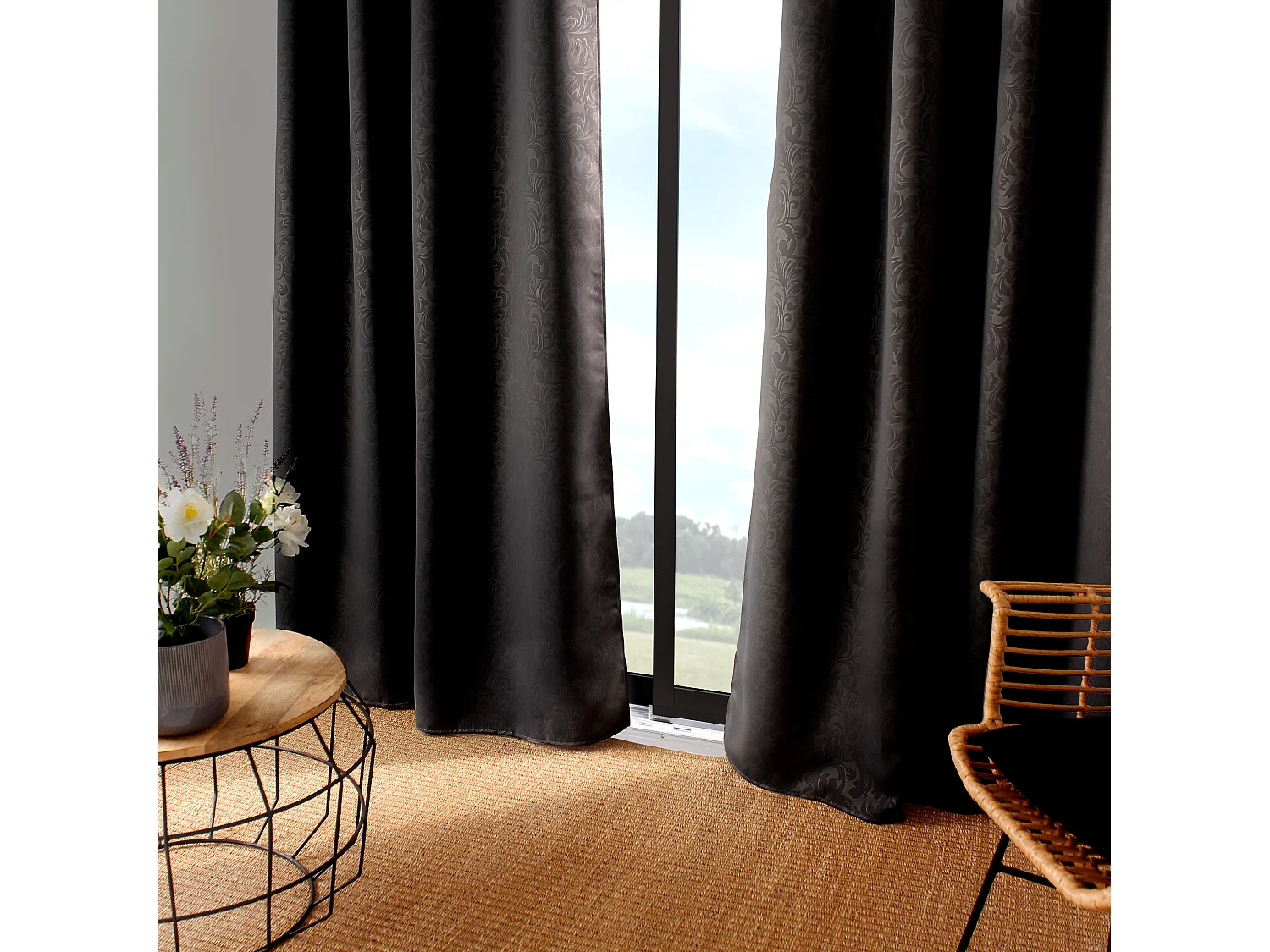 LOT de 2 Rideaux occultants avec Œillets, 140x240cm, Collection ARABESQUE, CMADECO - Noir