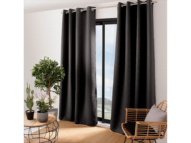 Lot de 2 rideaux occultants avec oeillets, 140x240cm, noir, collection Arabesque