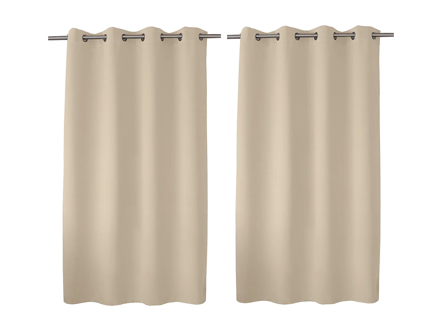 Set van 2 verduisterende gordijnen met zeilringen, ivoorbeige, 140x180cm, 100% polyester, Reglisse collectie