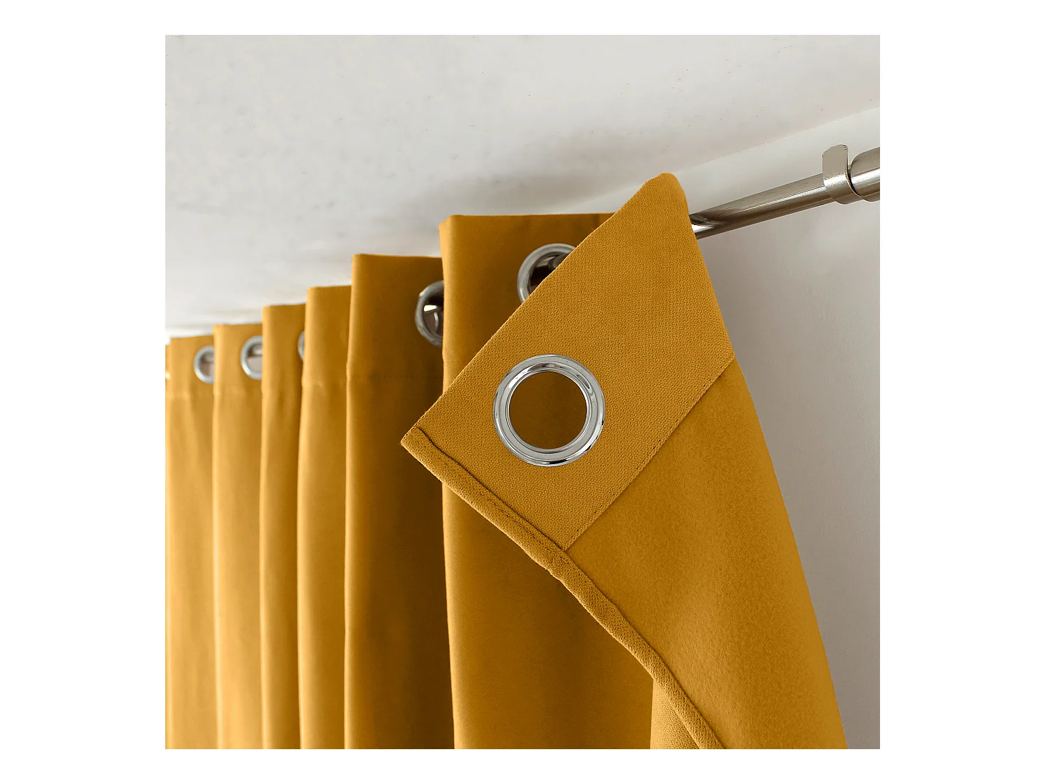 2 rideaux thermique à œillets, jaune moutarde, 135x240cm, doublure polaire, collection Nordica